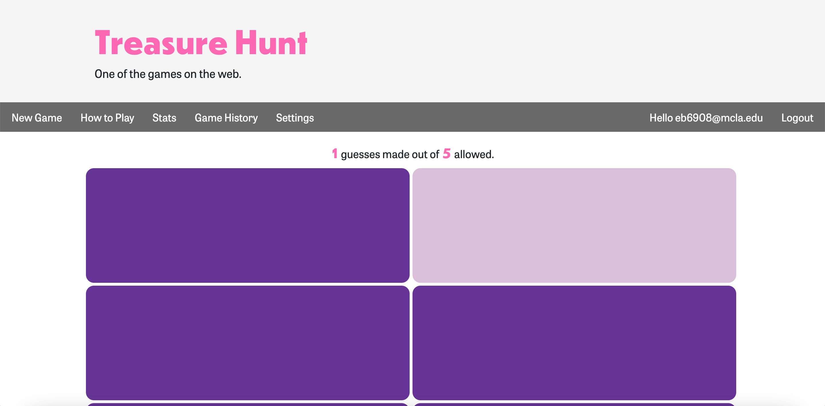 Screenshot of a website with a treaure hunt game