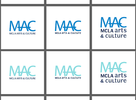Drafts of MAC logo with different colors and fonts