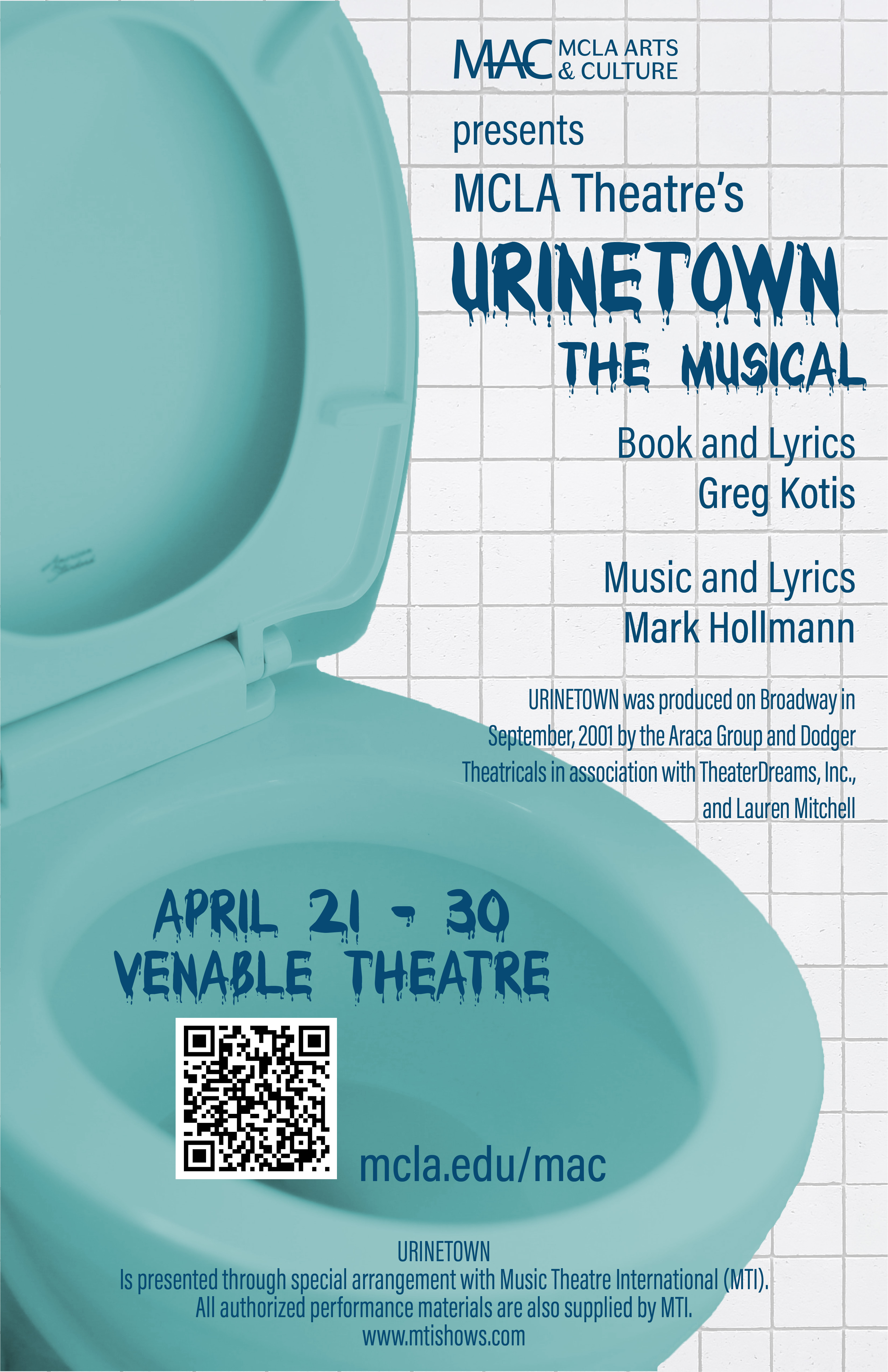 Poster for MCLA Theatre's Urinetown