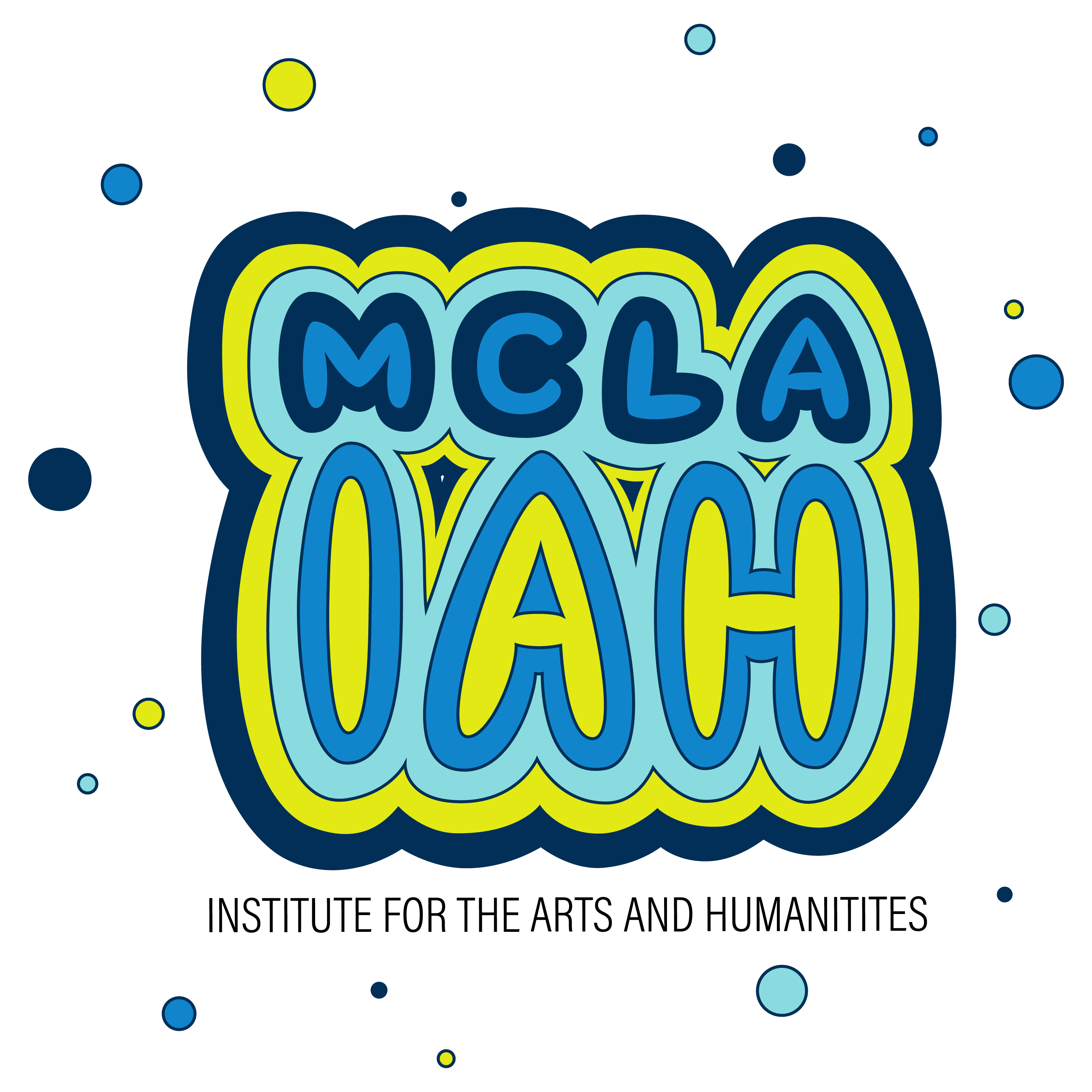 Graphic with MCLA IAH in bubble letters in the official MCLA color scheme